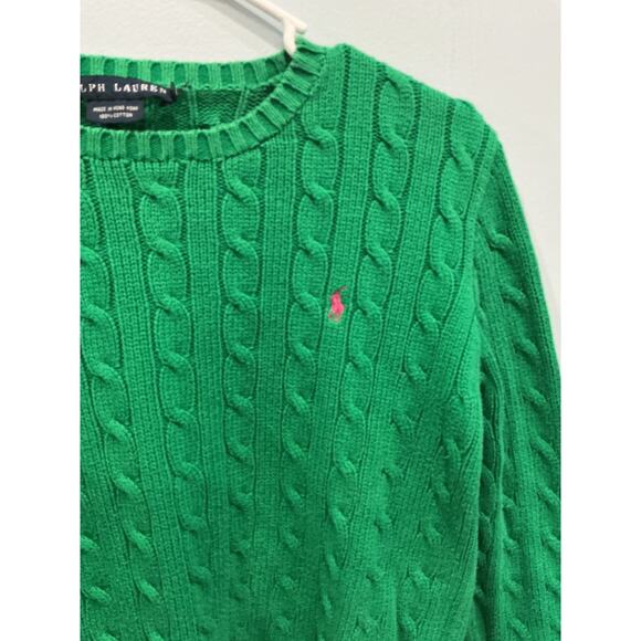 Vintage Ralph Lauren Womens Cable Knit Sweater Size M Kelly Green Old Money Prep - Picture 2 of 6